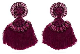 Etro Crystal Embellished Fringed Clip Earrings - Womens - Pink