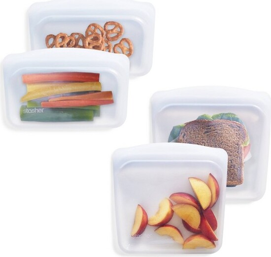 Stasher stasherPremiumSiliconeReusableFoodStorageBagsLunchStarterKit-Clear-4pk