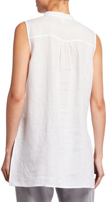 Eileen Fisher Petite Organic Linen Sleeveless Mandarin Collar Shirt