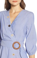 Thumbnail for your product : Moon River Faux Wrap Pinstripe Button Mini Dress