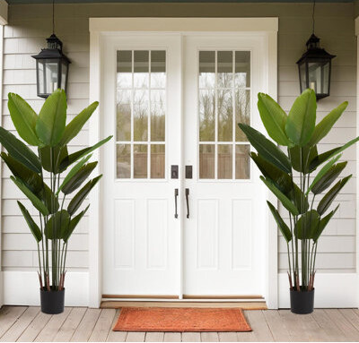 180cm Artificial Bird of Paradise Plant - 2pcs/set, Faux Palm Tree in Pot for Indoor/Outdoor Modern Decor | Ideal Housewarming Gift
