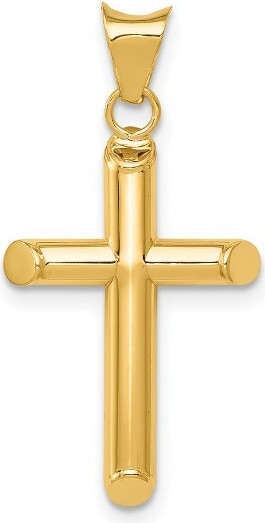 Black Bow Jewelry Co. BlackBowJewelry14kYellowGoldBeveledEdgeHollowTubeCrossPendant3x15x29mm