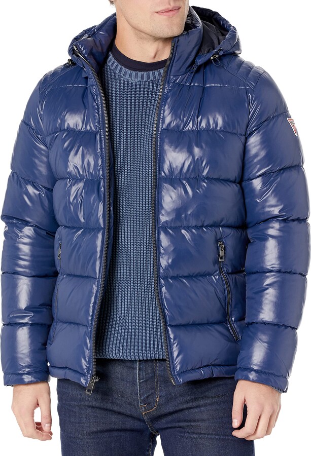 GUESS Men's MidWeight Puffer Jacket with Removable Hood ShopStyle