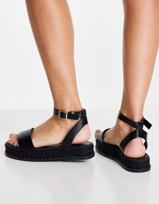 Truffle Collection studded flatform espadrille sandals in black