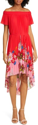 Ted Baker Berry Gillyy Pleat Off the Shoulder Dress