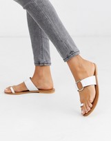 Thumbnail for your product : ASOS DESIGN DESIGN Feline leather toe loop sandal in white
