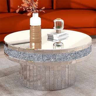 SHYFOY Round Coffee Table Mirrored Crushed Diamond Accent