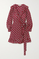 Thumbnail for your product : MICHAEL Michael Kors Ruffled Printed Silk-crepe Mini Wrap Dress - Burgundy