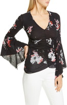 Thumbnail for your product : Fuzzi Floral Print Bell Sleeve Mesh Top