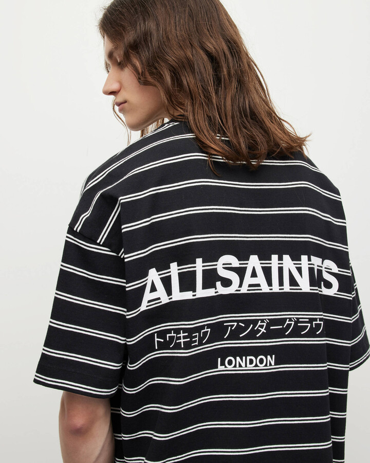 AllSaints Underground Oversized Striped T-Shirt - Jet Blk/chalk Whte -  ShopStyle