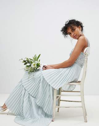 Maya Floral Sequin Top Maxi Bridesmaid Dress With Tiered Ruffle Pleated Skirt