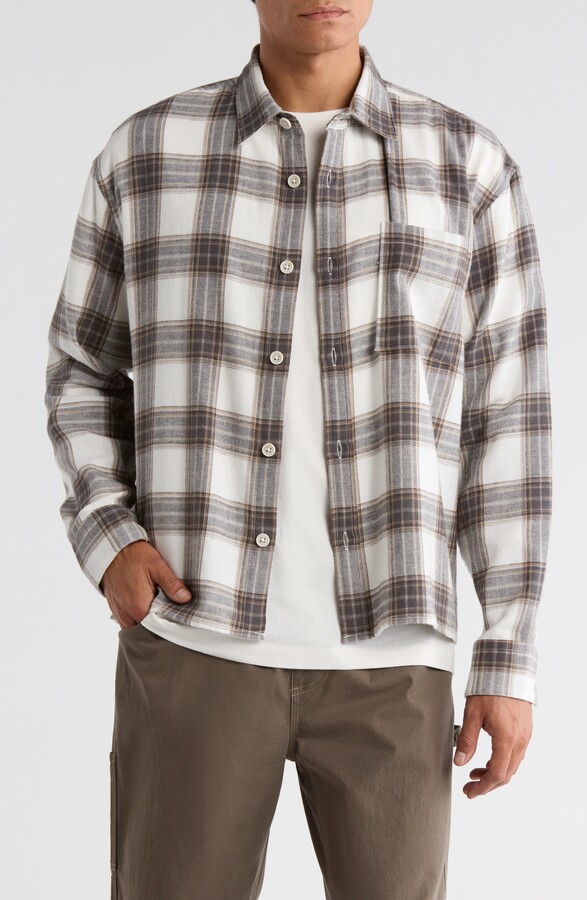 BP Check Boxy Cotton Flannel Button-Up Shirt