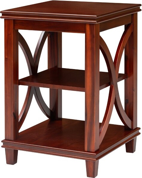 eHemco eHemcoSolidWoodSquareEndTablewithX-Design,SideTablewithStorageShelves,Cherry