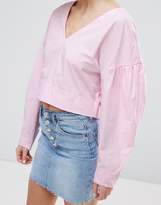 Thumbnail for your product : Pull&Bear Balloon Sleeve Crop Top