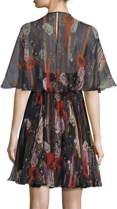 Jason Wu Floral Half-Sleeve Cocktail Dress, Black/Multi