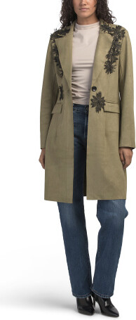 TJMAXX Long Blazer With Floral Applique, Spandex/Polyester/Suede