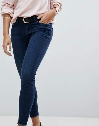 ASOS Design Lisbon Skinny Mid Rise Jeans In Dark Wash Blue In Ankle Grazer Length
