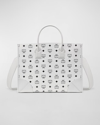 MCM Logos pattern shoulder tote bag White Leather ref.148365 - Joli Closet