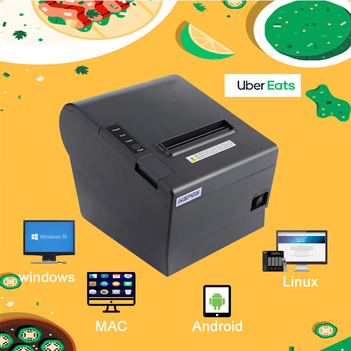 Honeprt HSPOS 80mm Pos Receipt Thermal Printer Bluetooth WIFI Ethernet Compatible with Ubereat Doordash Multi Platform Connect 7 Tablet