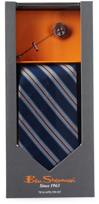 Ben Sherman Silk Stripe Tie & Lapel Pin Box Set