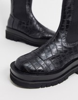 Thumbnail for your product : Z_Code_Z Wide Fit Nora mid calf chunky chelsea boots in black croc