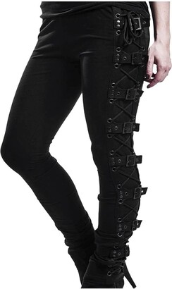 MEOILCE Plus Size Womens Casual Pants Gothic Criss Cross Lace Up Buckle  Strap Skinny Leggings Steampunk Trousers for Ladies Black - ShopStyle