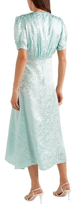 Saloni Lea Shirred Embroidered Silk-satin Jacquard Midi Dress