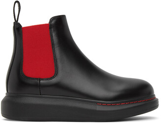 Alexander McQueen Black & Red Contrast Sole Hybrid Chelsea Boots