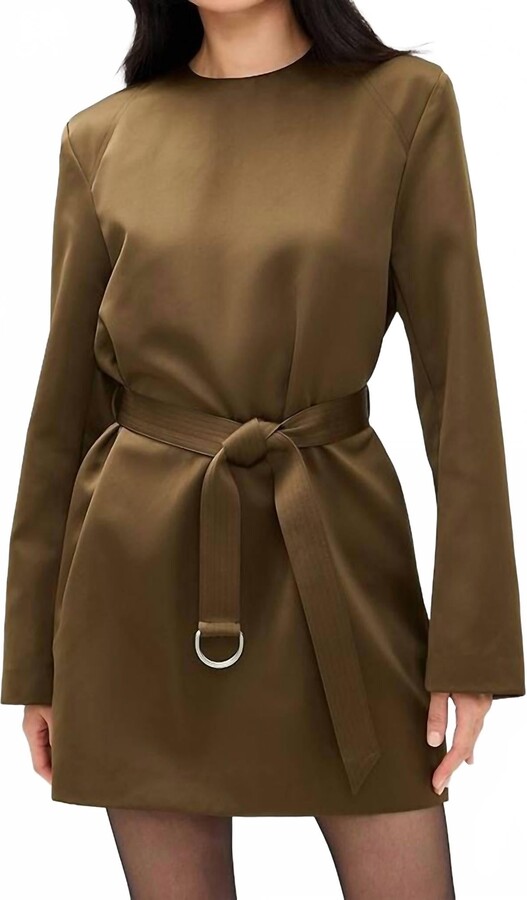 Nanushka Genaya Satin Structured Belted Dress In Brown