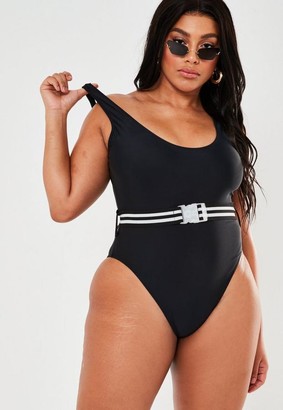 Missguided Plus Size Black Belted High Leg Scoop Swimsuit