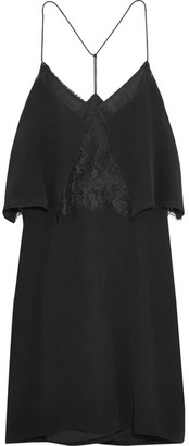 Madewell Lace-trimmed Silk Crepe De Chine Mini Dress - Black