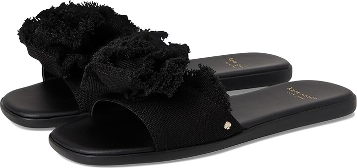 Kate Spade Flourish Canvas Flat Sandals Women's Wedge Shoes Black : 5.5 B - Medium, Textile