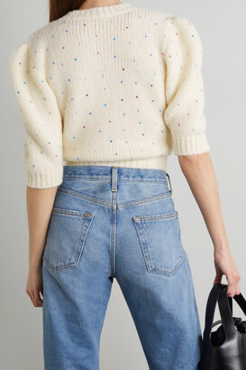 Alessandra Rich Cropped Crystal-embellished Cable-knit Alpaca-blend Sweater - White