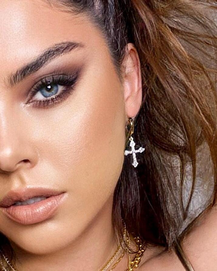 Gold Cross Hoop Earrings, Cubic Zirconia, French Chic