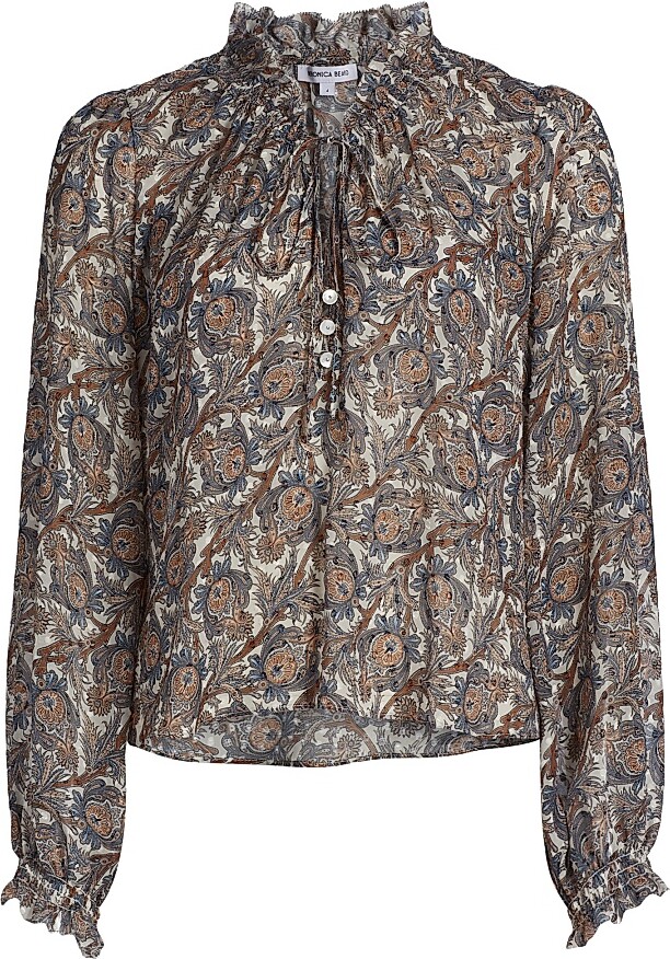 Veronica Beard Women's Hickory Silk-Blend Paisley Blouse - Dove Multi - Size 00