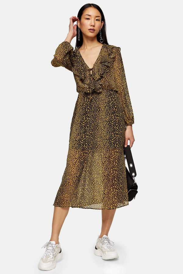 topshop leopard midi dress