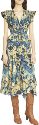 Ulla Johnson Avia Printed Silk Tiered Midi Dress