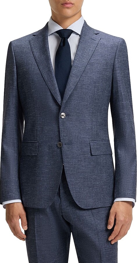 HUGO BOSS Men's Slim-Fit Blazer in Patterned Stretch Fabric - Dark Blue - Size 36