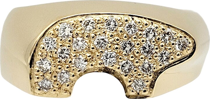 GoldenBear Golden Bear Pave Diamond Bear Signet Band Ring In 14 Karat Yellow Gold 7.5