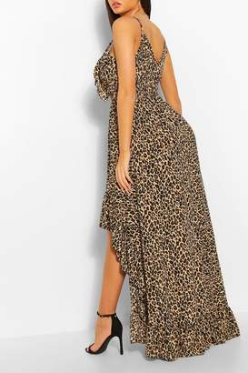 boohoo Leopard Strappy Ruffle Asymmetric Hem Maxi Dress