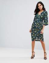 Thumbnail for your product : Closet London Printed Pleated Wrap D Ring Tie Waist Tulip Dress