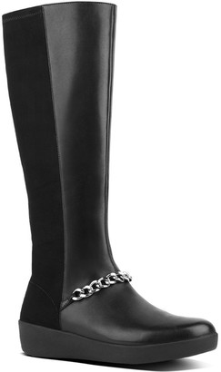 FitFlop Fifi Black Leather Chain Knee Boots