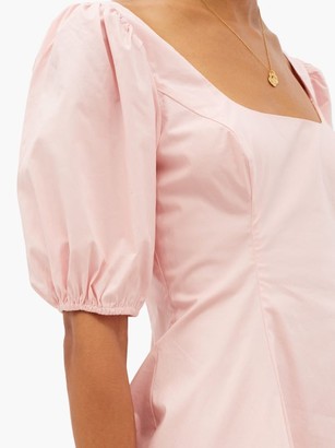 STAUD Laelia Balloon-sleeve Cotton-blend Poplin Dress - Light Pink
