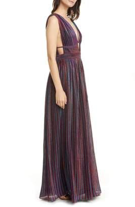 Jonathan Simkhai Metallic Rainbow Pleats Maxi Dress