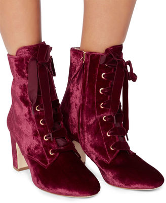 Polly Plume Ally Lace-Up Red Velvet Booties Red 37