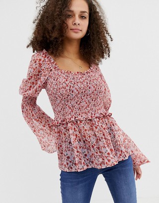 sheer floral long sleeve top