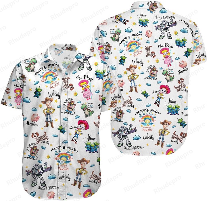 Disney Buzz Lightyear Toy Story Hawaiian Shirts Men & apos;s Womens Kids Tops Summer Casual Short Sleeve Button Up Shirts Beach Shirts