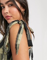 Thumbnail for your product : ASOS DESIGN square neck smock cami with tie strap detail in check print