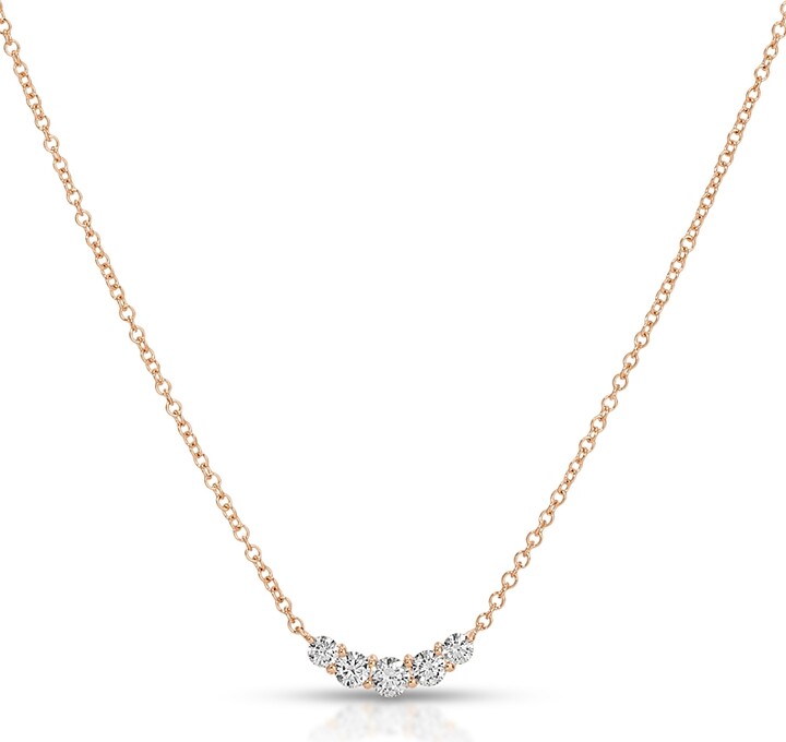Ef Collection 14K Yellow Gold Diamond Graduated Oval Curved Arc Bar Necklace, 16-18
