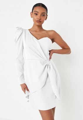 Missguided White One Shoulder Puff Sleeve Corset Mini Dress - ShopStyle